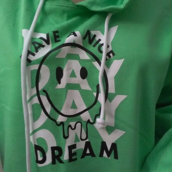 BNWOT SWEATSHIRT BY B.P SZ. LG GREEN HOODIE HAPPY DAY SMILEY FACE GRAPHICS - Picture 7 of 7